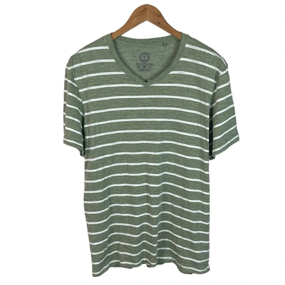 TS168 Mens One Day Away Casual Preppy Striped V Neck Pima Cotton T Shirt XL